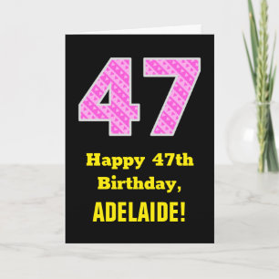 Tarjeta 47 Aniversario: Corazones y franjas rosadas "47" +