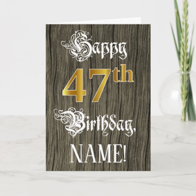 Tarjeta 47 Aniversario de la Faux Gold Look + Faux Wood Pa (Anverso)