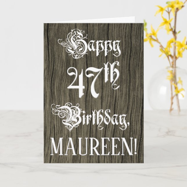 Tarjeta 47 Aniversario: Elegante texto de fantasía; aparie (flor amarilla)