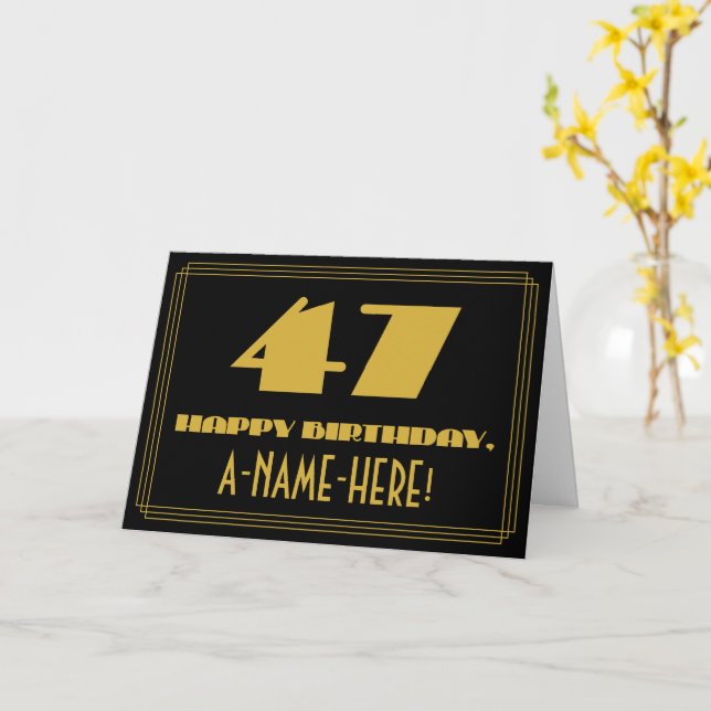 Tarjeta 47 Aniversario: Nombre + Art Deco Inspirado Aspect (flor amarilla)
