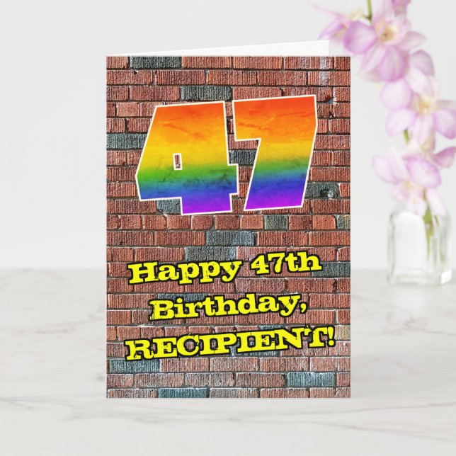 Tarjeta 47° cumpleaños: Arcoiris 47 inspirado en graffiti  (Orquídea)