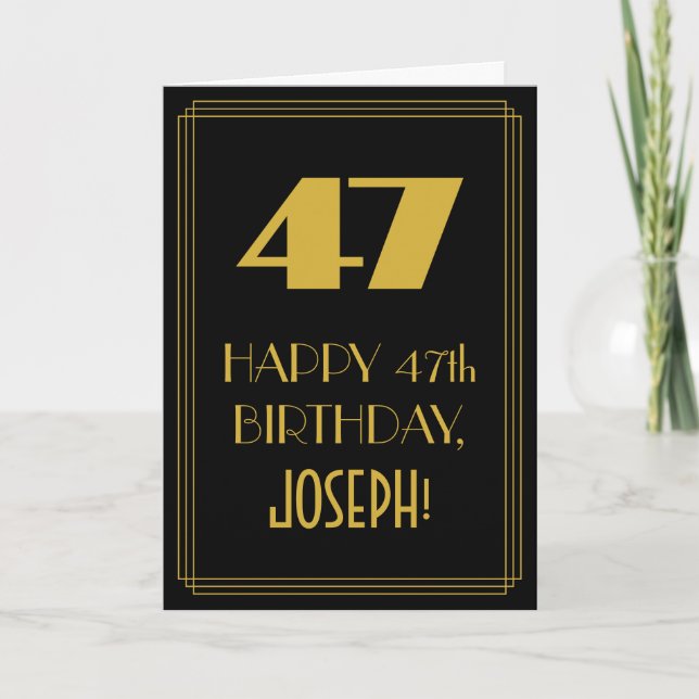 Tarjeta 47 cumpleaños ~ Art Deco Inspirado look "47" y nom (Anverso)