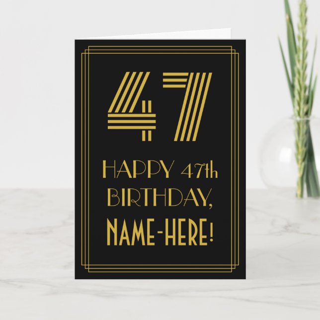 Tarjeta 47° cumpleaños: Art Deco inspirado look "47" y nom (Anverso)