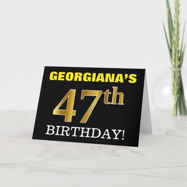 Tarjeta "47th BIRTHDAY" de oro negro e imitación (Anverso)