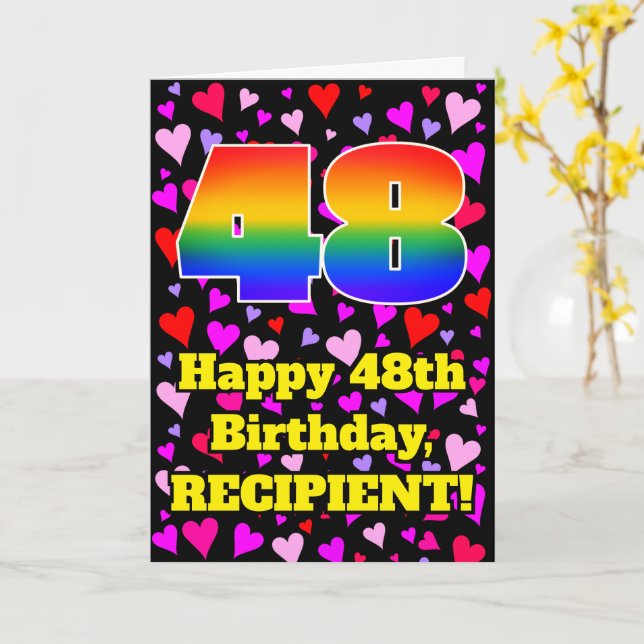 Tarjeta 48º cumpleaños: Patrón de corazones amorosos, arco (flor amarilla)