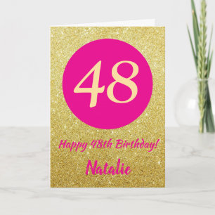 Tarjeta 48.ª feliz cumpleaños Purpurina de oro y rosado ca