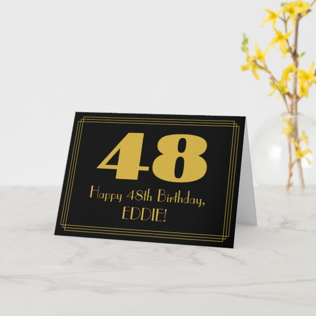 Tarjeta 48 Aniversario del nacimiento: Art Deco inspirado  (flor amarilla)