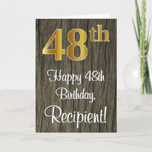 Tarjeta 48 Aniversario: Elegante Faux Gold Look #, Faux Wo