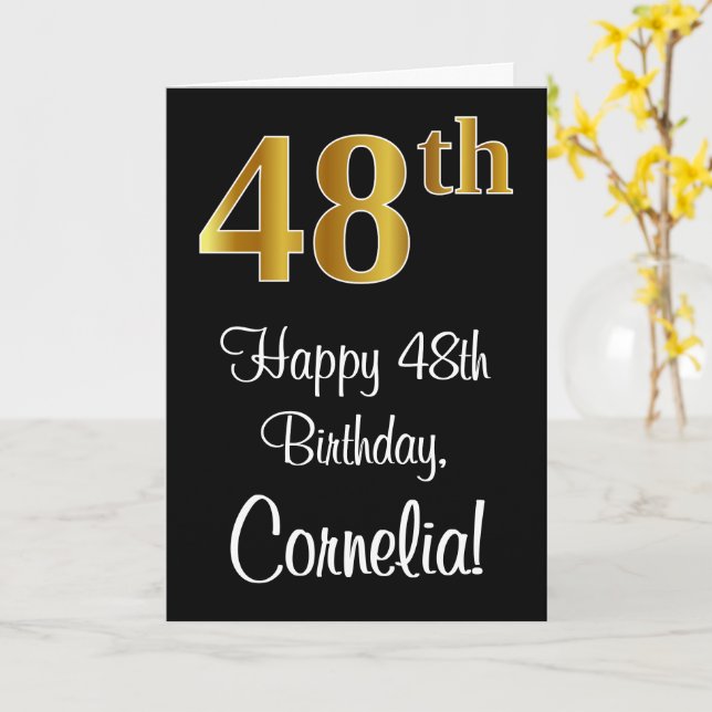 Tarjeta 48 Aniversario ~ Elegante Lujoso Faux Gold Look # (flor amarilla)