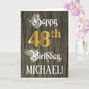 Tarjeta 48 Aniversario: Faux Gold Look + Faux Wood Pattern