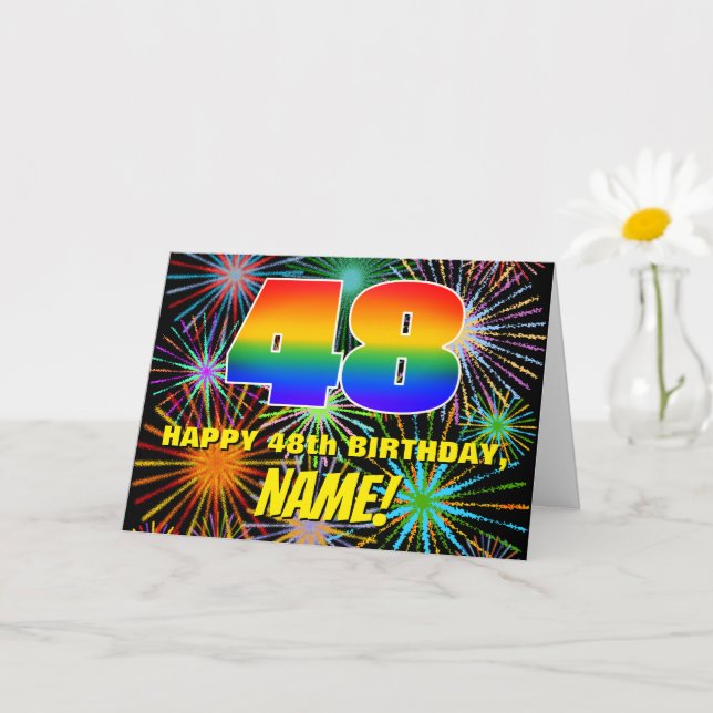 Tarjeta 48 Aniversario: Fuegos artificiales divertidos y c (Planta pequeña)
