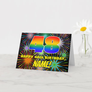 Tarjeta 48 Aniversario: Fuegos artificiales divertidos y c