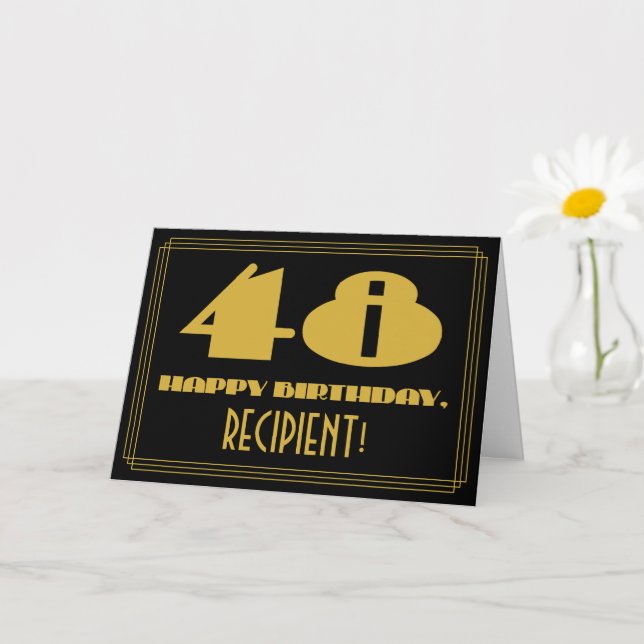Tarjeta 48 Aniversario: Nombre + Art Deco Inspirado Aspect (Planta pequeña)