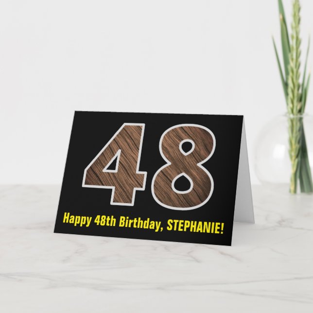 Tarjeta 48 Aniversario: Nombre + Modelo de Grano de Madera (Anverso)