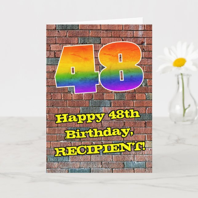 Tarjeta 48° cumpleaños: Arcoiris 48 inspirado en graffiti  (Planta pequeña)