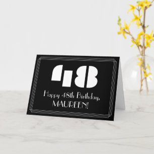 Tarjeta 48 cumpleaños: Look inspirado en Art Deco "48" y n