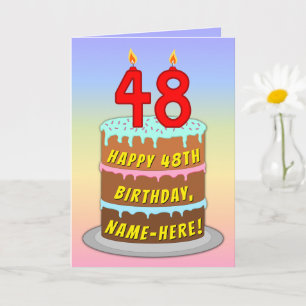 Tarjeta 48th Birthday — Fun Cake & Candles, w/ Custom Name