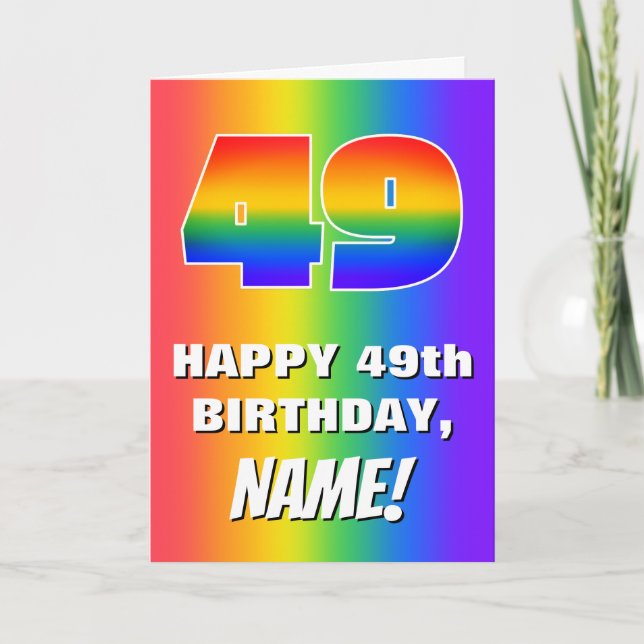 Tarjeta 49º cumpleaños: Colorido, divertido patrón arcoiri (Anverso)