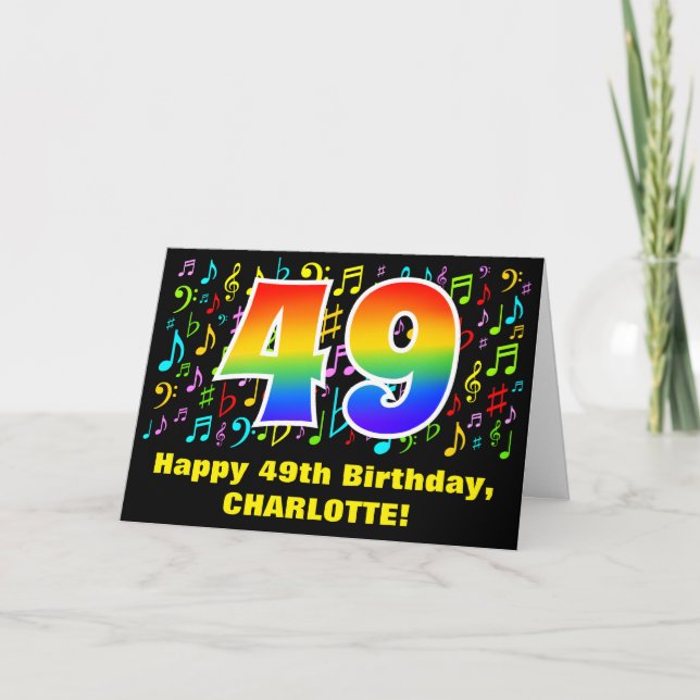 Tarjeta 49º cumpleaños: Coloridos símbolos musicales y arc (Anverso)