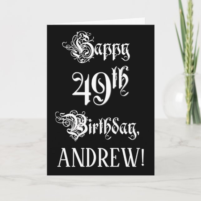 Tarjeta 49º cumpleaños: Elegante guión + nombre personaliz (Anverso)