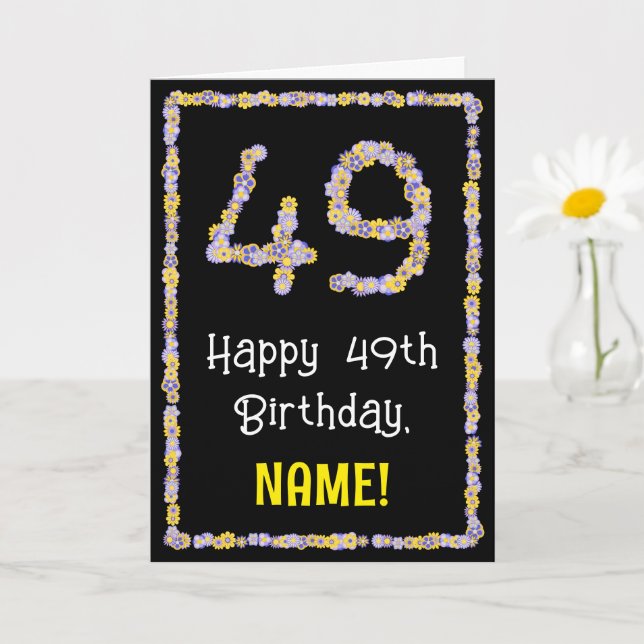 Tarjeta 49º cumpleaños: Flores florales número, nombre per (Planta pequeña)