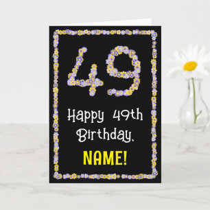 Tarjeta 49º cumpleaños: Flores florales número, nombre per
