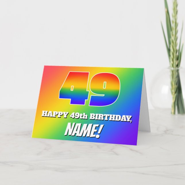 Tarjeta 49º cumpleaños: Patrón arcoiris multicolor # 49 (Anverso)