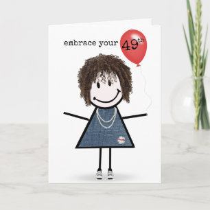 Tarjeta 49.º Chica de cumpleaños con globo rojo