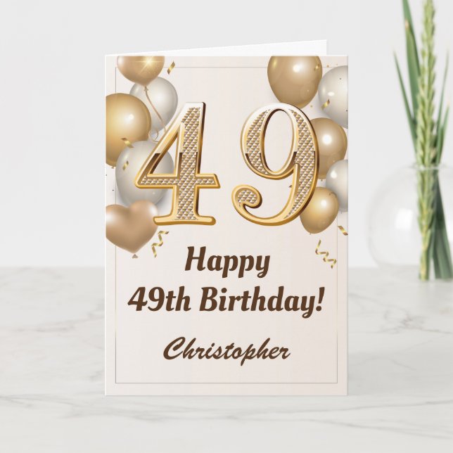 Tarjeta 49.º cumpleaños Globos de oro y cumpleaños de Conf (Anverso)