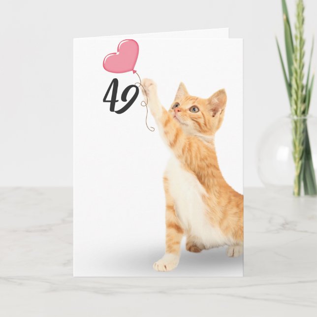 Tarjeta 49.º gatito con globo de corazón (Anverso)