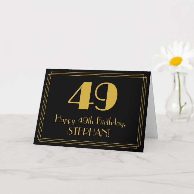 Tarjeta 49° cumpleaños: Art Deco inspirado look "49" + nom (Planta pequeña)