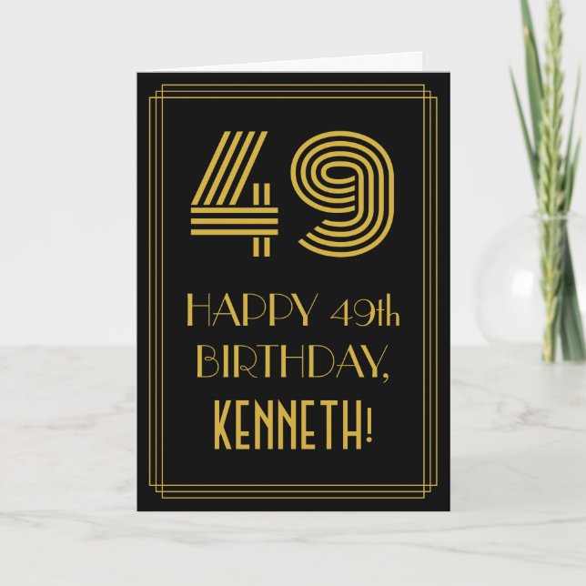 Tarjeta 49° cumpleaños: Art Deco inspirado look "49" y nom (Anverso)