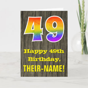 Tarjeta 49 Cumpleaños: Aspecto Rústico de Madera Falsa, "4