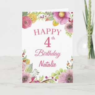 Tarjeta 4.ª acuarela Flores Florales Pink Card
