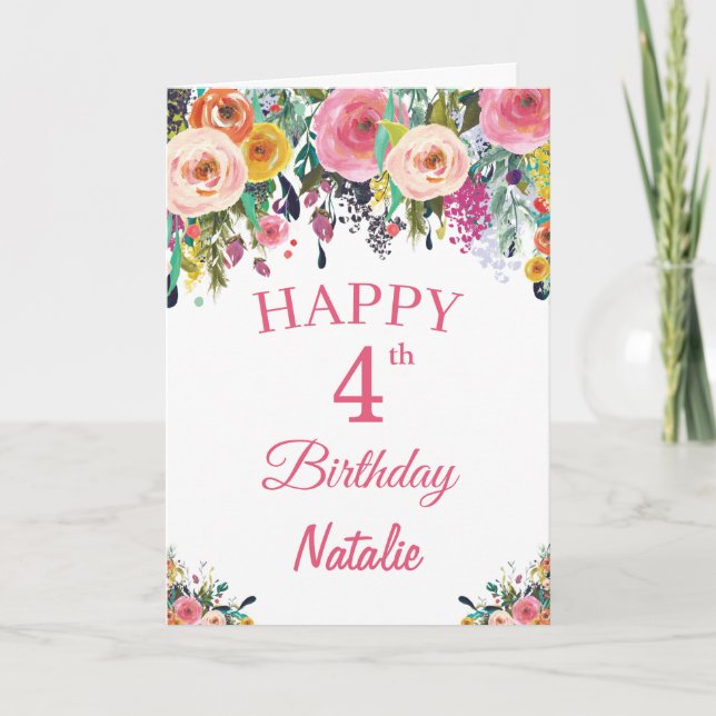 Tarjeta 4.ª acuarela Flores Florales Pink Card (Anverso)