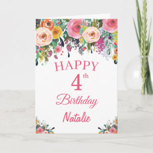 Tarjeta 4.ª acuarela Flores Florales Pink Card