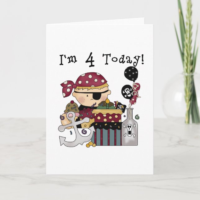 Tarjeta 4.ª Camiseta y Regalos Piratas de Cumpleaños (Anverso)
