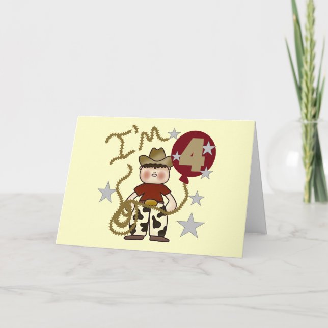 Tarjeta 4.ª Cowboy Camisetas y regalos de cumpleaños (Anverso)