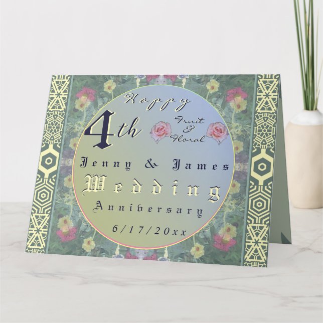 Tarjeta 4.º Aniversario del Boda floralTarjeta de felicita (Anverso)