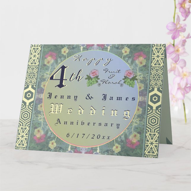 Tarjeta 4.º Aniversario del Boda Fruta y Floral (Orquídea)