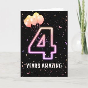 Tarjeta 4.º Balón de cumpleaños y Confetti