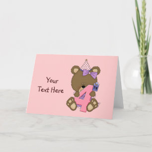 Tarjeta 4.º Chica del oso de cumpleaños (personalizable)