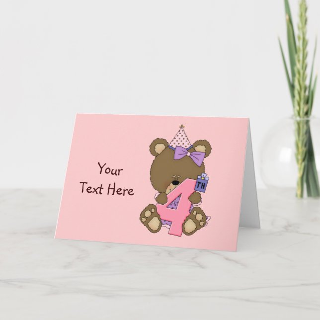 Tarjeta 4.º Chica del Oso de Cumpleaños (personalizable) (Anverso)
