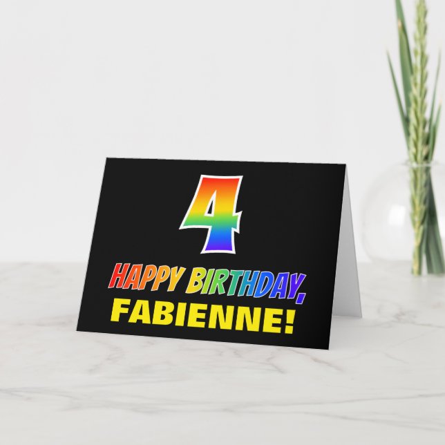 Tarjeta 4.º cumpleaños: audaz, divertido, simple, arcoiris (Anverso)