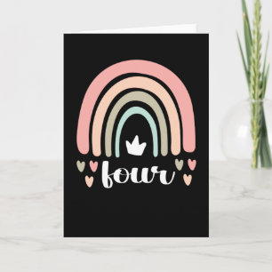 Tarjeta 4.º cumpleaños Boho Fiesta arcoiris niños de 4 año