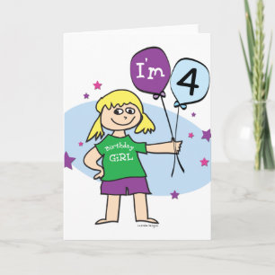 Tarjeta 4.º cumpleaños - Chicas Cumpleaños
