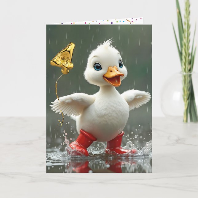 Tarjeta 4.º Cumpleaños Colapso Blanco en un charco de lluv (Anverso)