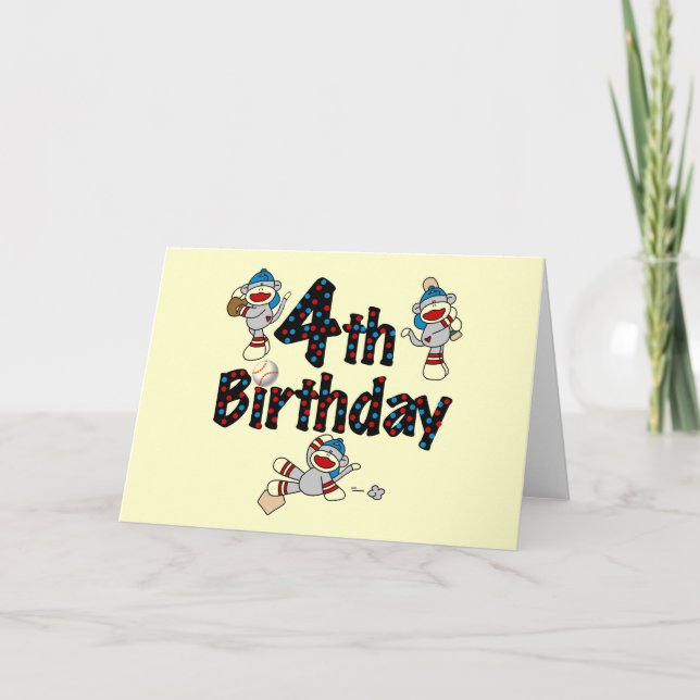 Tarjeta 4.º cumpleaños del Béisbol de los monos Sock (Anverso)