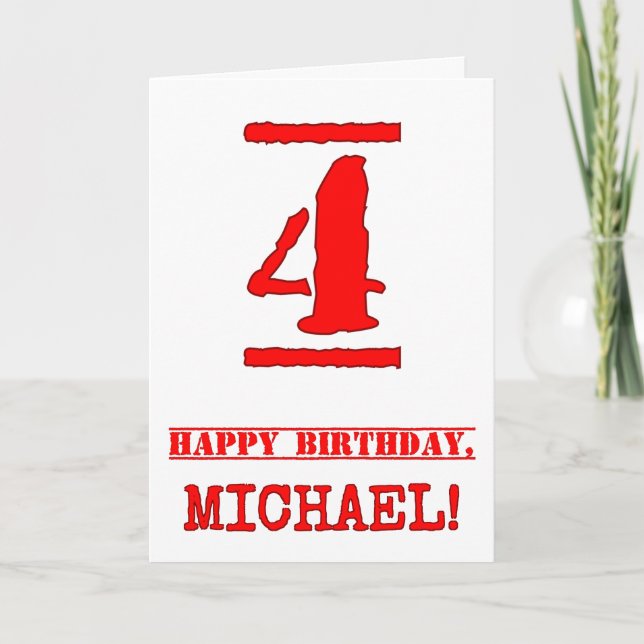 Tarjeta 4.º Cumpleaños: Diversión, Estampado de goma roja (Anverso)