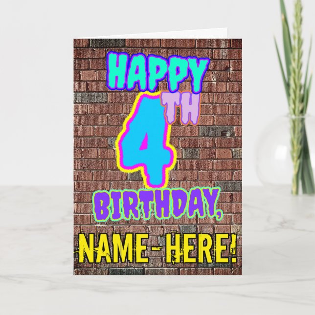 Tarjeta 4.º Cumpleaños - Diversión, Graffiti Urbano inspir (Anverso)